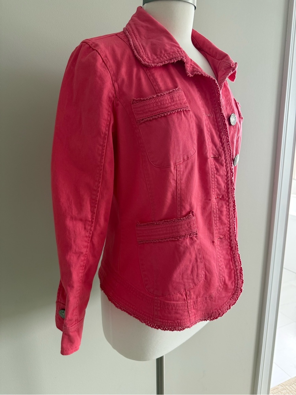 LIVE A LITTLE Denim / Twill Cotton Jacket in Salmon - Picture 7 of 12